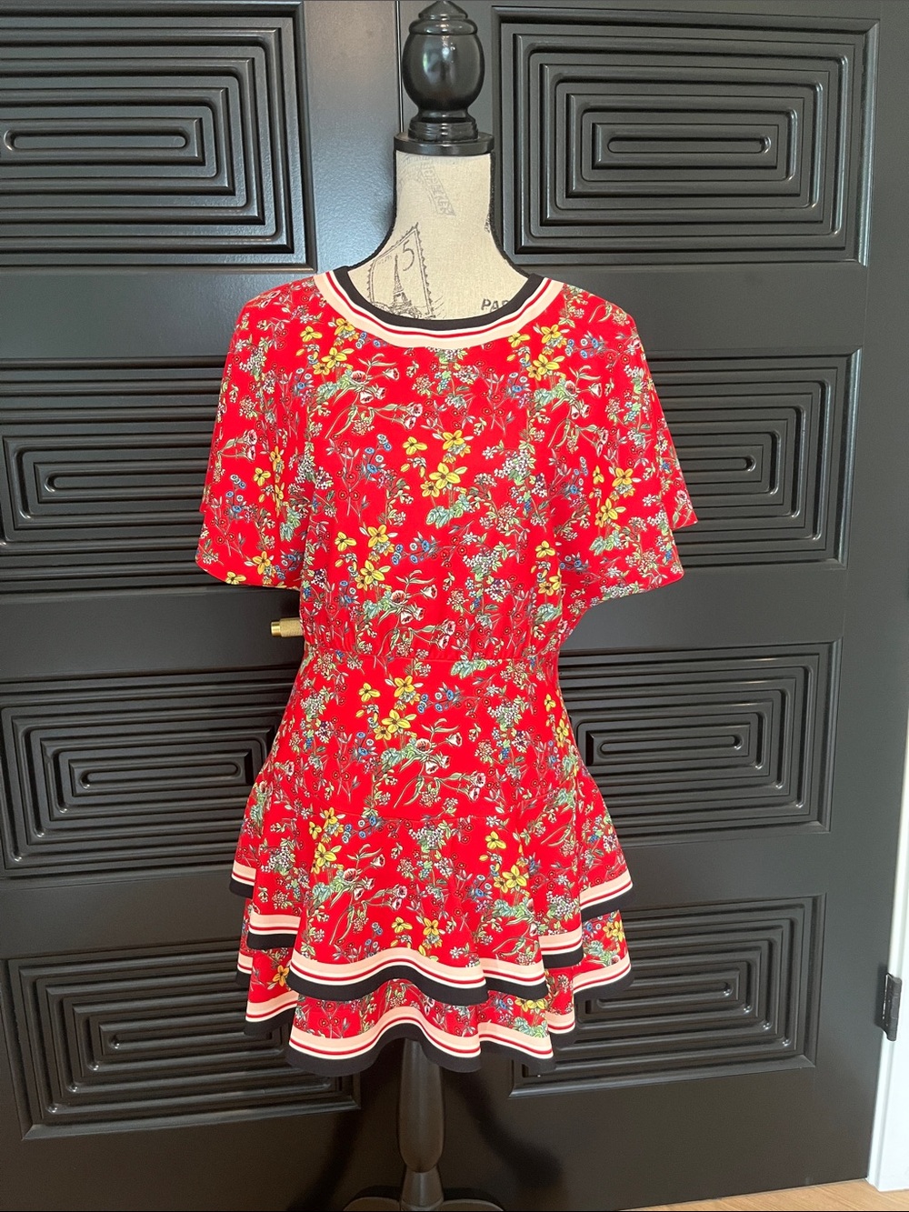 Alice + Olivia Red Floral Ruffled Mini Dress